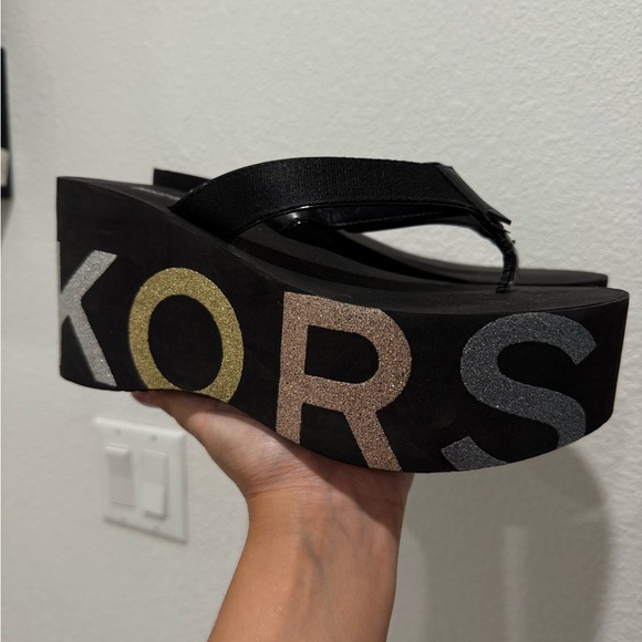 Michael Kors Black and Metallic Platform Sandals - Picture 1 of 5